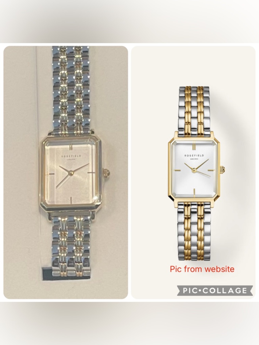Rosefield Two-Tone Rectangular Women's Watch - Silver & Gold